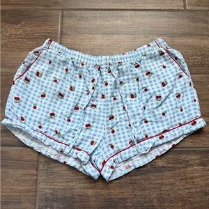 Forever 21 Light Blue Checkered PJ Shorts with Cherries Loungewear Sleepwear